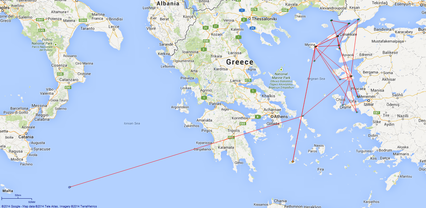 JP map Ben-my-Chree Aegean Sea
