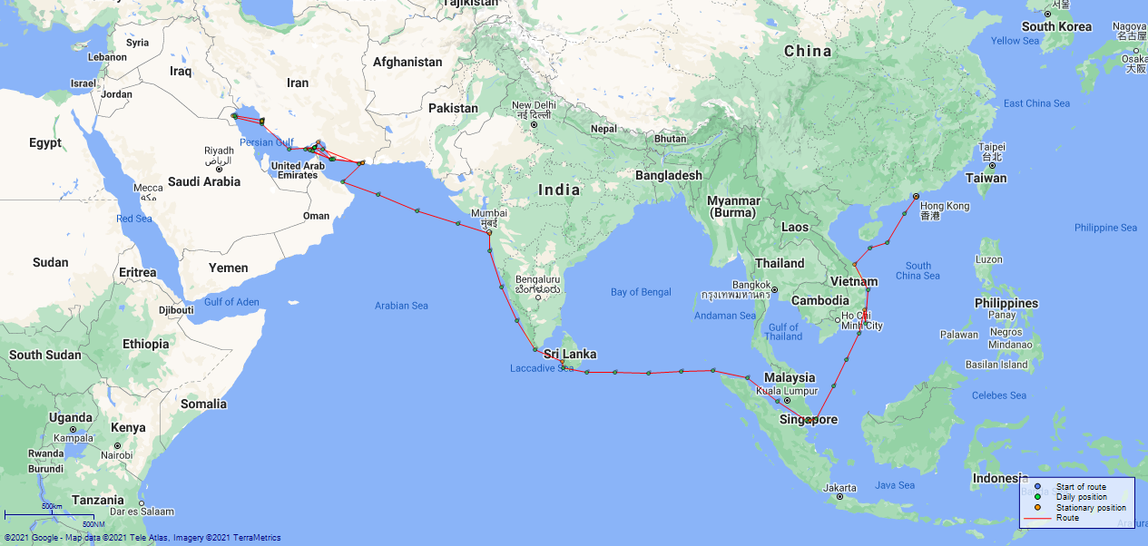 JP map Bramble Hong Kong to Persian Gulf